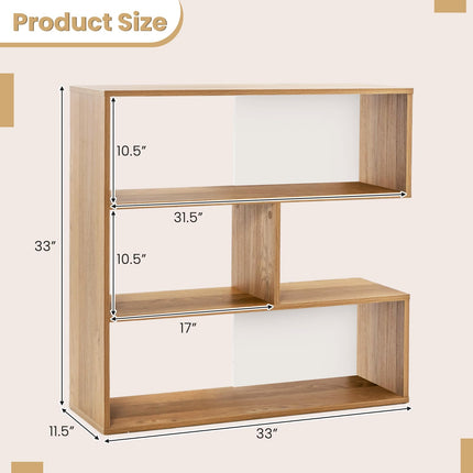 Dreamade 3-Tier Bookshelf, Wooden Concave Bookcase for Small Space, Modern Freestanding Display Storage Shelves