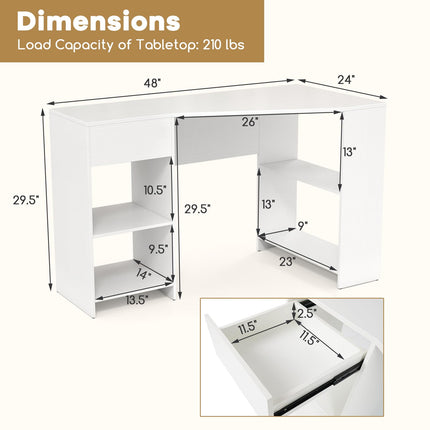 Dreamade White Desk with Drawer 48 Inch Corner Desk
