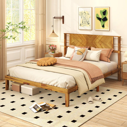 Dreamade Queen/Full/Twin Size Acacia Wood Platform Bed Frame Mid-Century Modern Bed Frame with Headboard