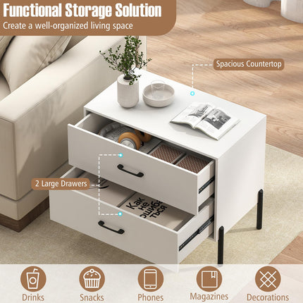 Dreamade 2-Drawer Dresser Modern Wooden Nightstand with Metal Legs & Handles