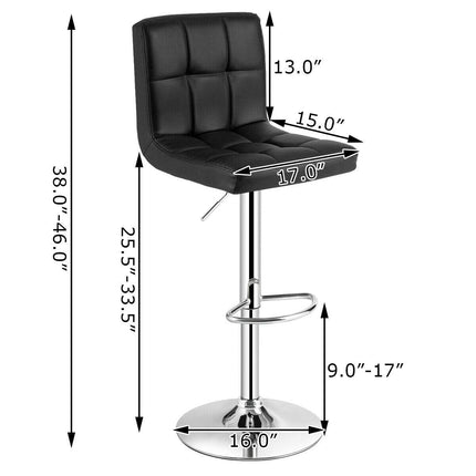 Dreamade Bar Stool, Modern Swivel Adjustable Armless Barstools, Square Counter Height PU Leather Bar Stools