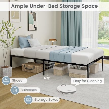 Dreamade Twin Bed Frame, 14 Inch Metal Platform Bed with Under Bed Storage Space, Heavy-Duty Steel Slat Mattress Foundation