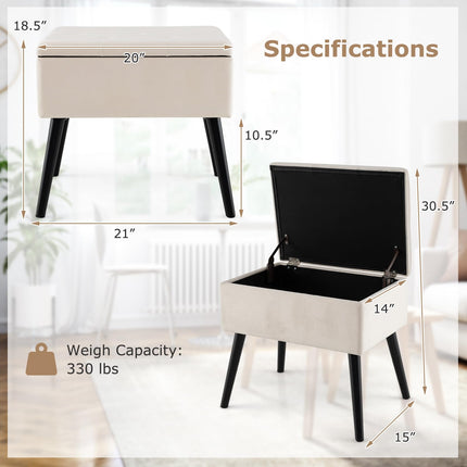 Dreamade 20" Ottoman with Storage - Set of 1/2 Makeup Vanity Bench with Flip Top Storage