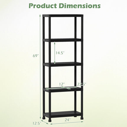 Dreamade 5-Tier Heavy-Duty Plastic Storage Shelves (24" x 12.5" x 69")
