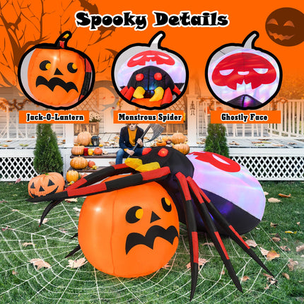 Dreamade 5 FT Halloween Inflatable Spider with Pumpkin, LED Lighted Halloween Decoration