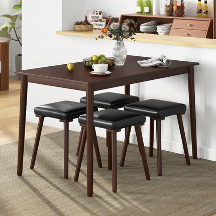 Dreamade 5-Piece Dining Table Set for 4 - Dining Table with 4 Upholstered Stools, Rubber Wood Legs