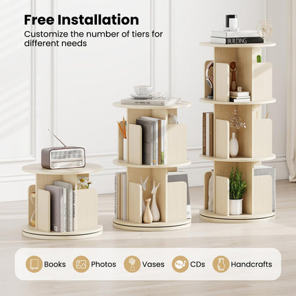 Dreamade 3-Tier Rotating Bookshelf 360° Display Rack w/Dividers & Anti-Falling Baffles