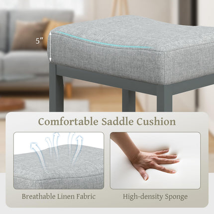 Dreamade Counter Height Bar Stools Set of 2/4, 24.5" Backless Linen Fabric Bar Saddle Stools w/Solid Rubber Wood Frame & Footrest