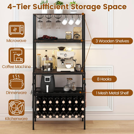 Dreamade Wine Rack Freestanding Floor Wine Bar Cabinet w/Power Outlet & RGB Light