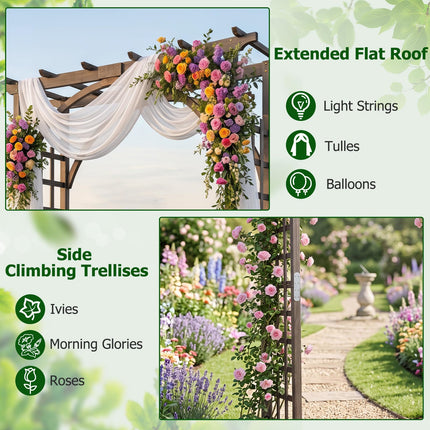 Dreamade 85" Wood Garden Arch Trellis with Flat Top for Climbing Plants