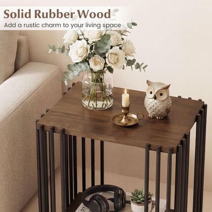 Dreamade 2-Tier Wood Side Table - Narrow Sofa Couch End Table (1/2)