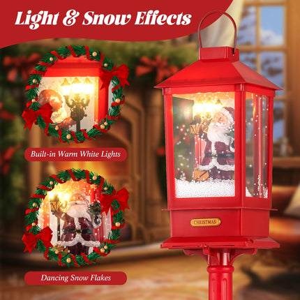 Dreamade 61 Inch Christmas Street Lamp, Festive Musical Lamp Post w/Detachable Snow Globe Lantern