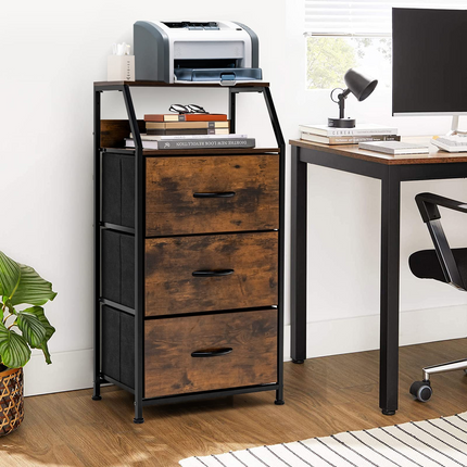 Dreamade 3 Drawers Dresser, Storage Tower w/ 3 Foldable Fabric Drawers & Open Shelves