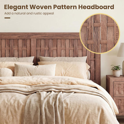 Dreamade Wood Bed Frame with Woven Headboard (Full/Twin/Queen)