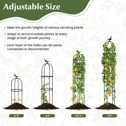 Dreamade 2-Pack Tomato Cages, 69” PE-Coated Metal Garden Obelisk Trellis for Climbing Plants