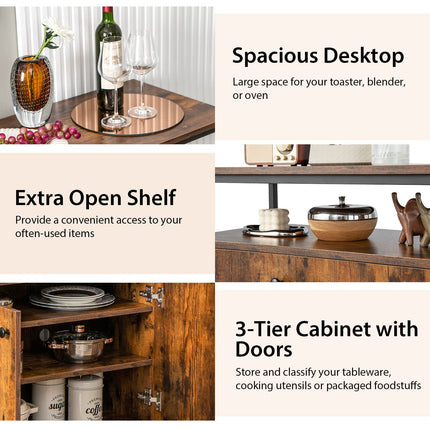 Dreamade Buffet Cabinet with Shelf - 2 Door Sideboard Kitchen Storage Cupboard with Shelves (Rustic Brown)