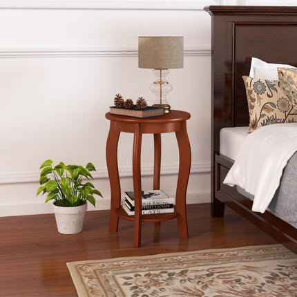 Dreamade 2-Tier End Table, Narrow Tiered Telephone Table with Storage Shelf, Solid Wood Legs