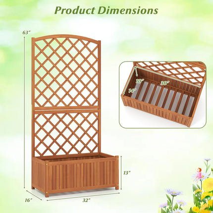 Dreamade Solid Acacia Wood Planter Box with Trellis 63" Raised Garden Bed with Trellis