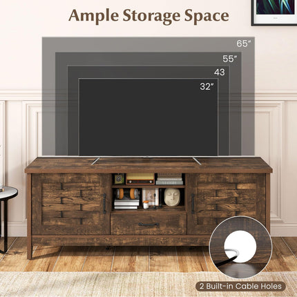 Dreamade Farmhouse TV Stand for 65 Inch TVs 59" Wood Entertainment Center with 2 Woven Accent Doors