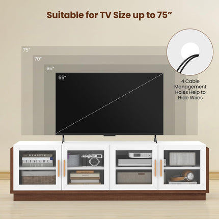 Dreamade Large TV Stand for TVs up to 75”, Entertainment Center with 4 Tempered Glass Doors