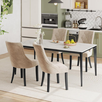 Dreamade Upholstered Dining Chairs Set of 2/4, Tufted Wingback Kitchen Chairs w/Solid Wood Legs, Padded Seat