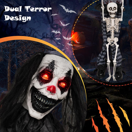 DREAMADE 5.8 FT Halloween Standing Clown with Skeleton Prop Decoration