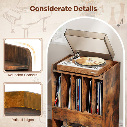 Dreamade Record Player Stand Rolling Turntable Stand with Drawer & Lockable Wheels