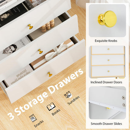 Dreamade 3 Drawer Dresser, Modern Storage Cabinet w/Flip Up Fluted Glass Door & Pull-Out Drawers