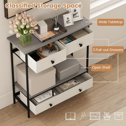 Dreamade Farmhouse Console Table 32” Entryway Table with 3 Fabric Drawers & Open Storage Shelf