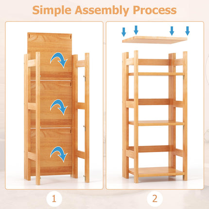Dreamade 4-Tier Bookshelf, 34.5" Floor Storage Shelf w/Rubber Wood Frame, Anti-Toppling Kits, 14" x 13" x 34.5"