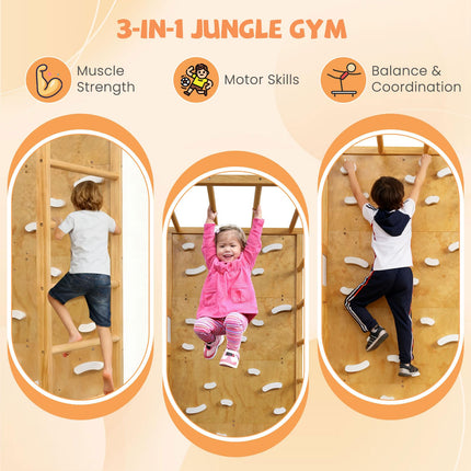 Dreamade Twin Bunk Bed with Jungle Gym Wooden Loft Bed with Climbing Ladder