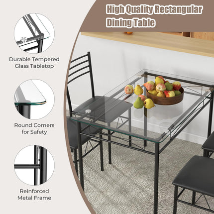 Dreamade 5 Piece Dining Table Set, Kitchen Dining Set with Tempered Glass Table Top and 4 Upholstered Chairs (Black)