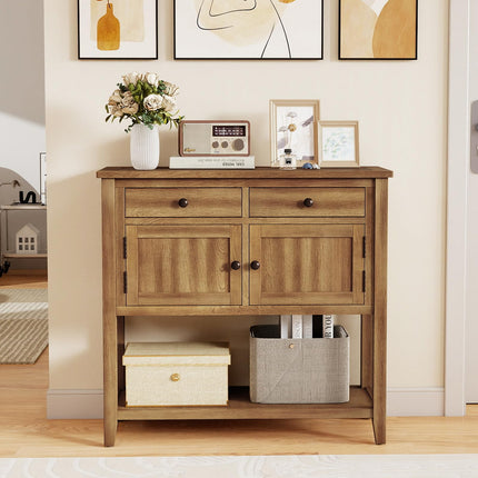 Dreamade Mid-Century Console Table Wood Coffee Bar Buffet Sideboard with 2 Drawers