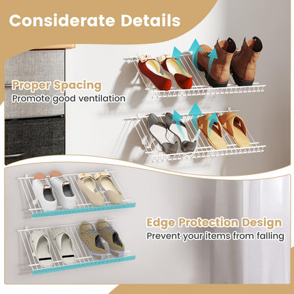 Dreamade Wall Mounted 24" Shoe Rack Set of 2 Metal Wire Storage Shelf