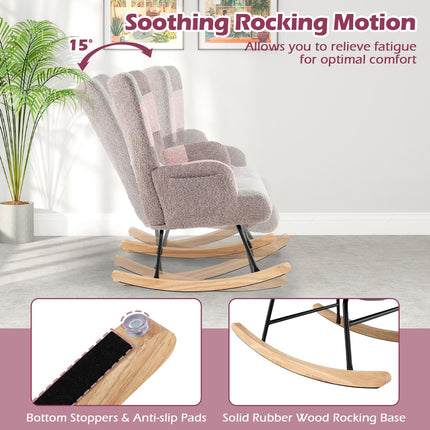 Dreamade Rocking Chair Nursery Teddy Upholstered Glider Rocker w/Ergonomic High Backrest