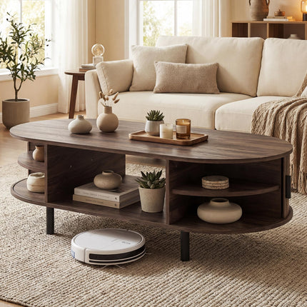 Dreamade 47.5" Mid Century Modern Center Table with Sliding Tambour Doors