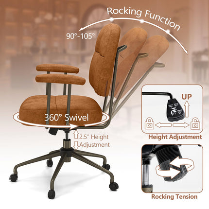 Dreamade Mid Century Modren Office Chair, Fuax Leather Desk Chair w/Armrest & Mid Back