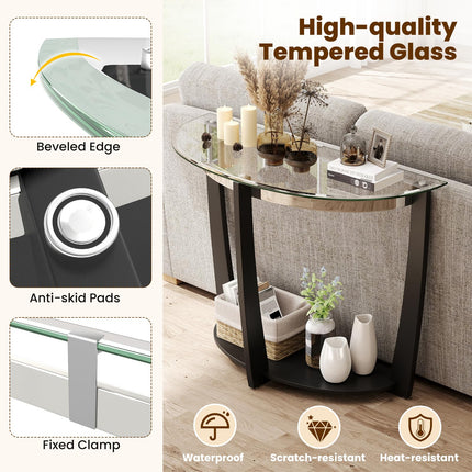 Dreamade 2-Tier Glass Console Table Half Moon Modern Entryway Table