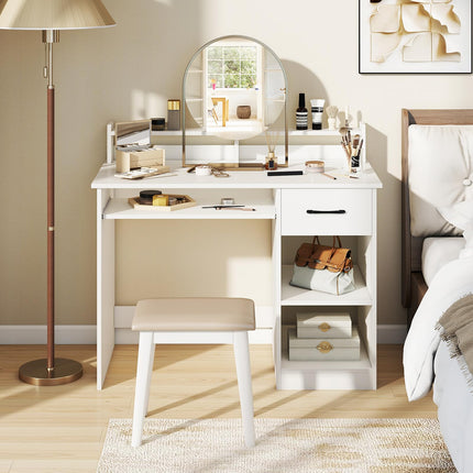 Dreamade White Desk with Drawers Modern Home Office Desk