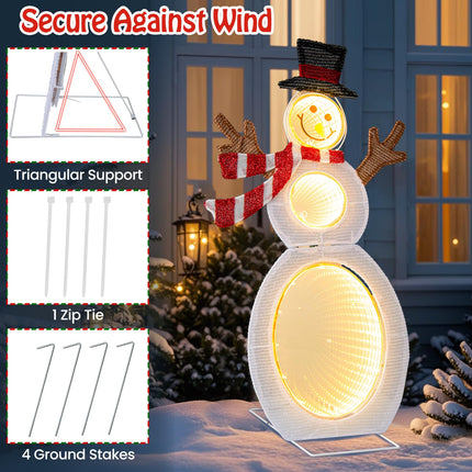 Dreamade 2.6 FT Lighted Christmas Decoration, Pre-Lit 2D Snowman with 3 Infinity Mirror Lights