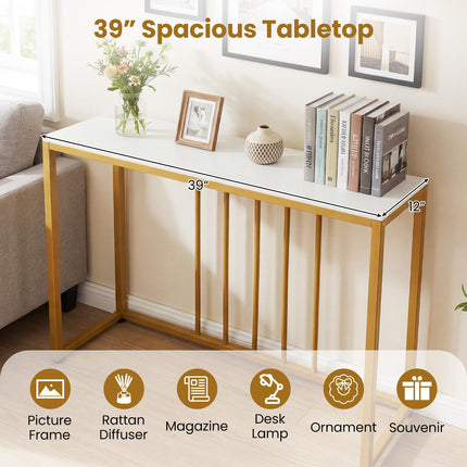 Dreamade 39" Narrow Entryway Table with Charging Station & Heavy-Duty Metal Frame