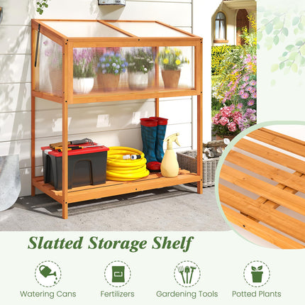 Dreamade Wood Cold Frame Greenhouse with Transparent Openable Roof & Slatted Shelf