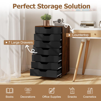Dreamade 7-Drawer Chest Wooden Storage Dresser with Lockable Wheels