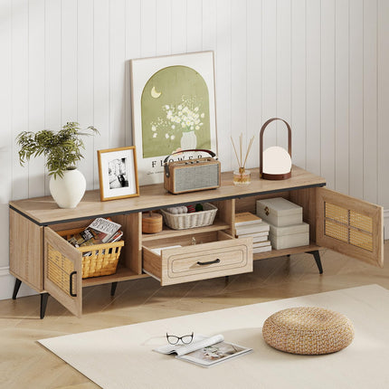 Dreamade TV Stand for 60/65 Inch TV | Boho Entertainment Center with Storage Cabinets