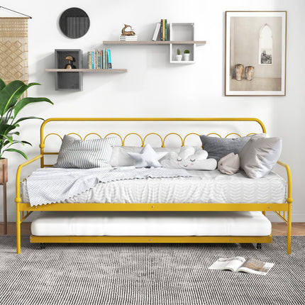 Dreamade Twin Daybed with Trundle Gold, Metal Day Bed with Convenient Pull-Out Trundle Bed
