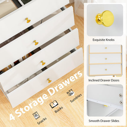 Dreamade 4-Drawer Dresser with Flip Up Fluted Glass Door