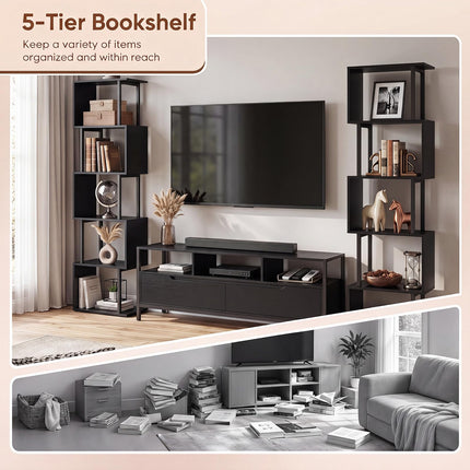 Dreamade 5-Tier S-Shaped Wood Bookcase w/Metal Frame (1/2)