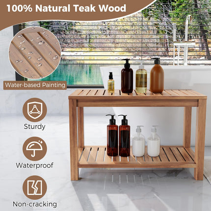 Dreamade 30 Inch Teak Shower Bench with Shelf