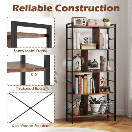 Dreamade 5-Tier Tall Bookshelf 61" Industrial Bookcase w/Metal Frame