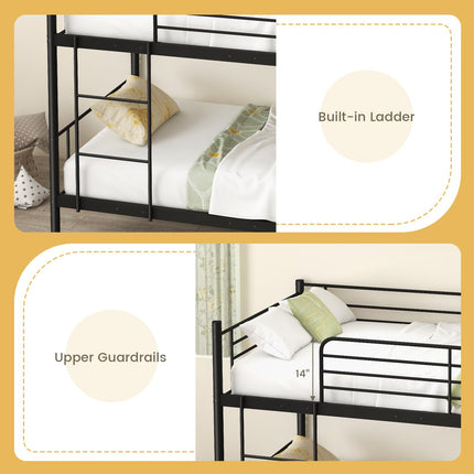 Dreamade Bunk Bed Twin Over Twin, Metal Bunk Bed Frame w/Built-in Ladder, Safety Guardrail